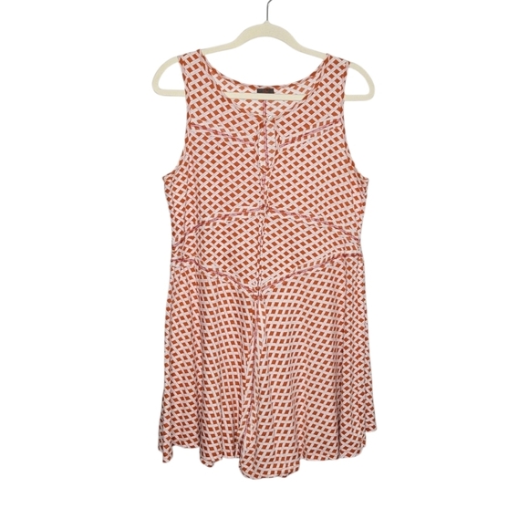 Womens Sleeveless Fit & Flare Basketweave Print Summer Dress Size L Orange White - Picture 1 of 8
